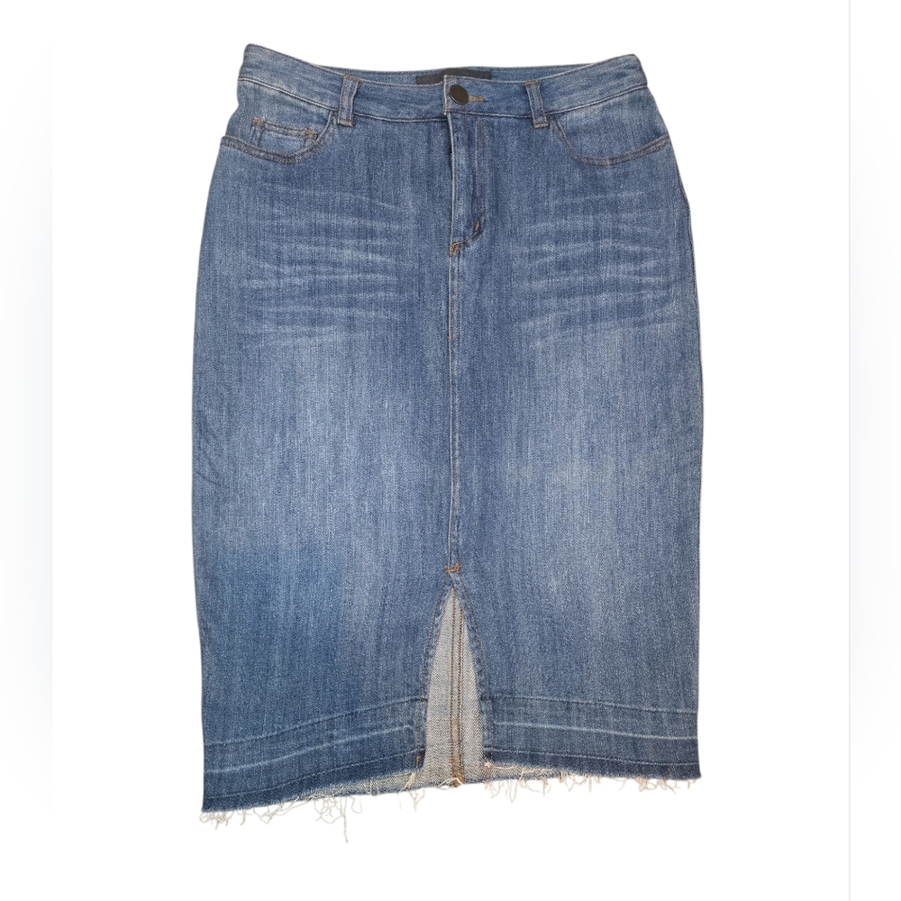 Who What Wear Denim Jean Midi Skirt Front Slit Pencil Size 6